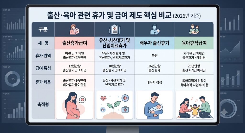 주요 모성보호제도 핵심 구조 한눈에 비교하기