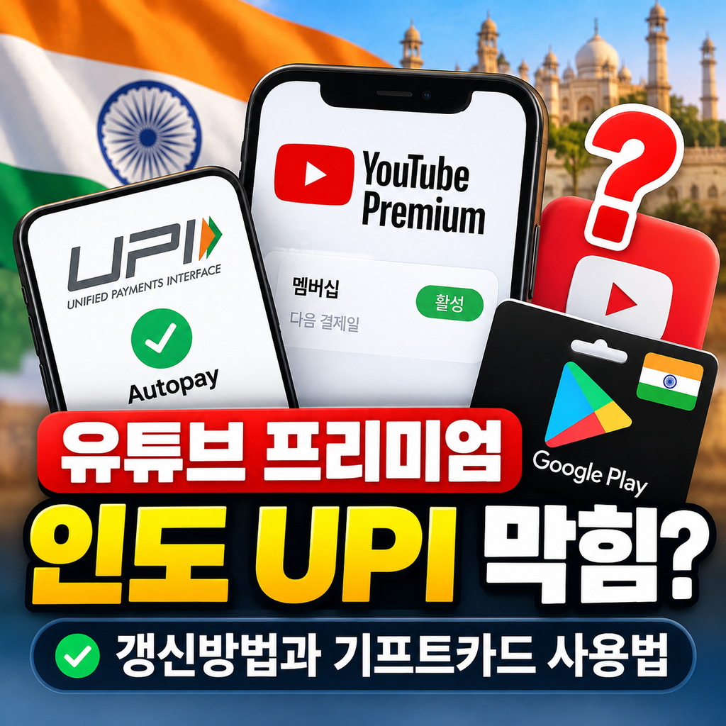 유튜브 프리미엄 인도 UPI 막힘? 갱신방법과 기프트카드 사용법